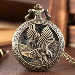 Eagle Wings Retro Nostalgic Hollow‎ Necklace Pocket Watch,Antique Bronze